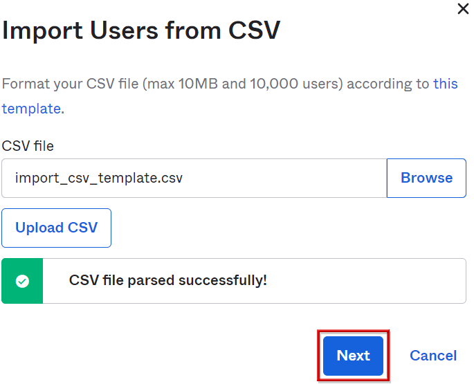 User creation (csv import)