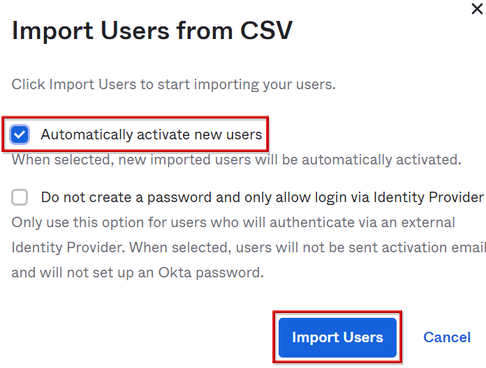 User creation (csv import)