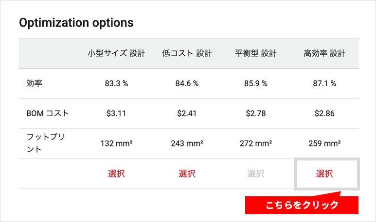 選択をクリック