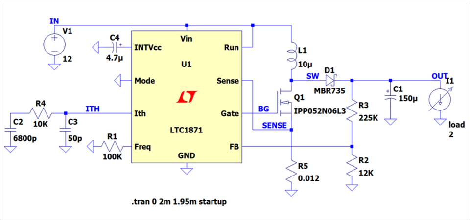 Figure 1: LTC1871 boost converter circuit