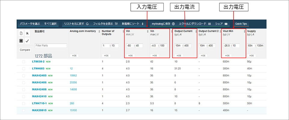 Figure 1: Analog Devices product search page