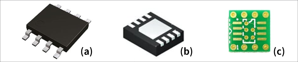 Figure 3: Package types (a) SOP, (b) QFN, (c) DIP conversion board