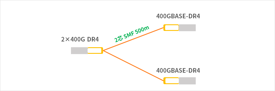 図5. 2x400G DR4と400GBASE-DR4のブレイクアウト例