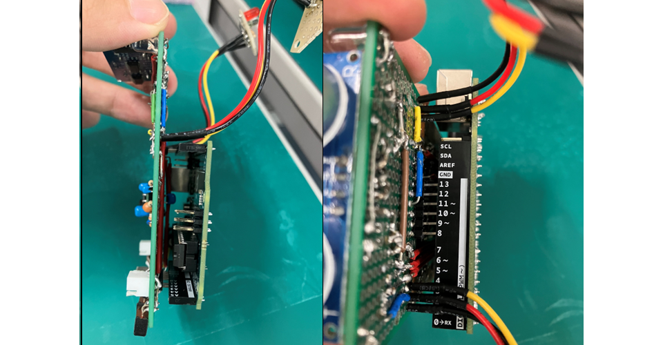図7:ユニバーサル基板と Arduino UNO の接続