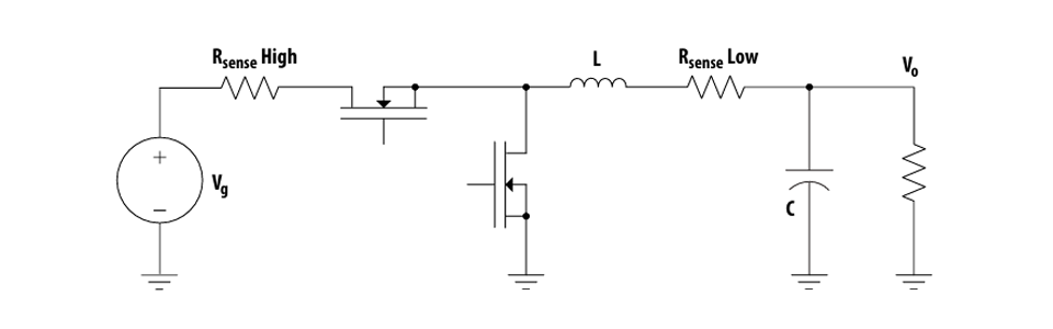 図2：ハイサイドおよびローサイドに電流検出抵抗を配置した同期降圧コンバーター