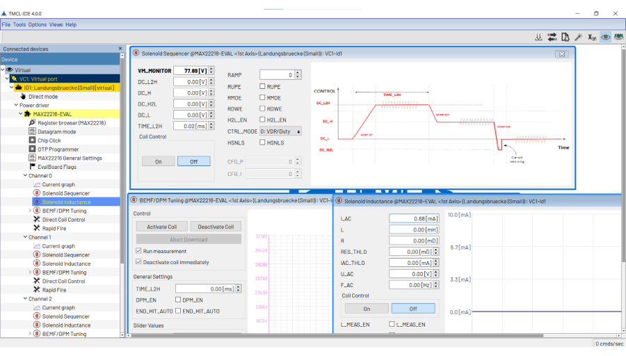 MAX22216のTMCL-IDEの画面表示