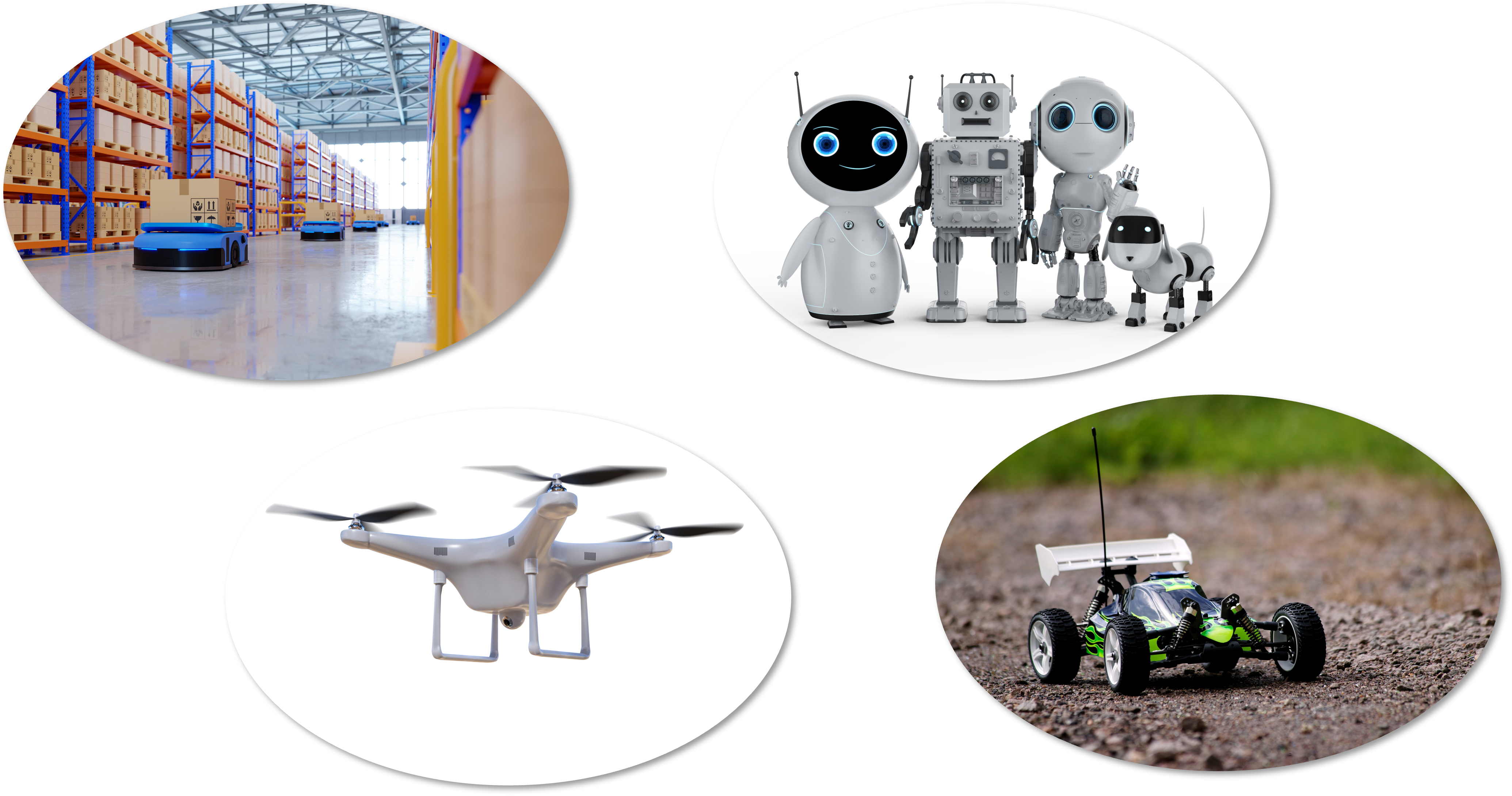 Radio controls, robots, drones, electric fans, motors, AGVs