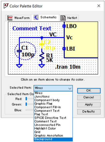 Figure 4: Schematic background color settings