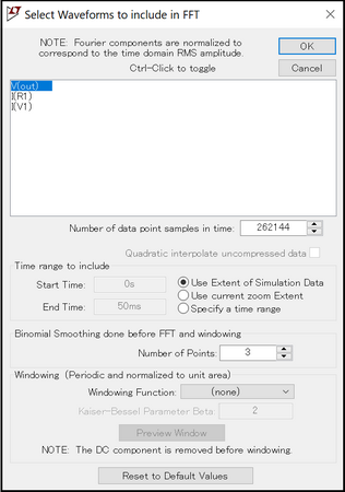 図6:Select wavveforms to include in FFT 設定メニュー