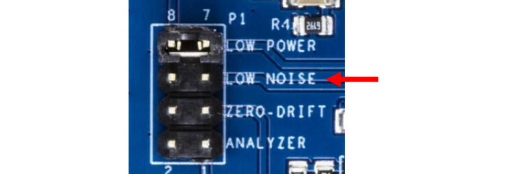 ジャンパーを「LOW NOISE」に設定して低ノイズバイポーラオペアンプADA4077を評価