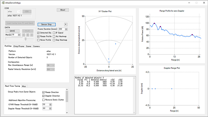 Ranging and angle measurement demo app screen
