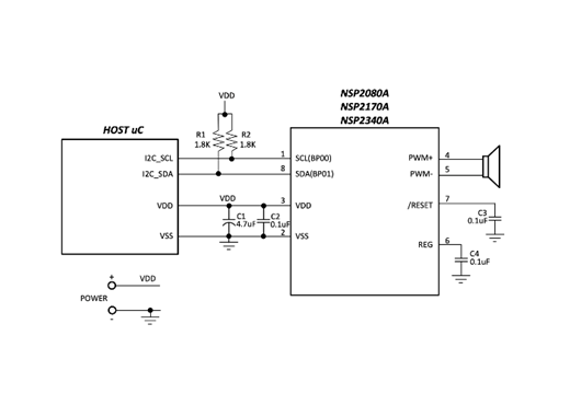 ホスト MCU との I2C 接続の例