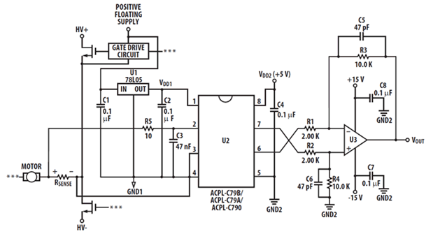 Isolation amplifier recommended application circuit