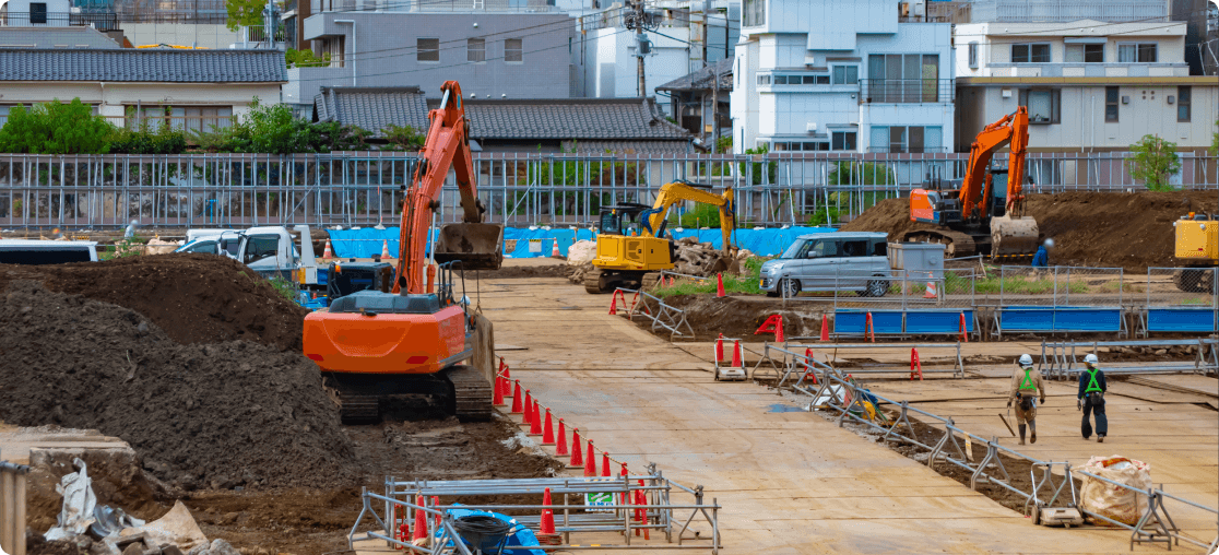 「建機・農機、産業用IoT機器」のイメージ画像。建設現場のイメージ画像